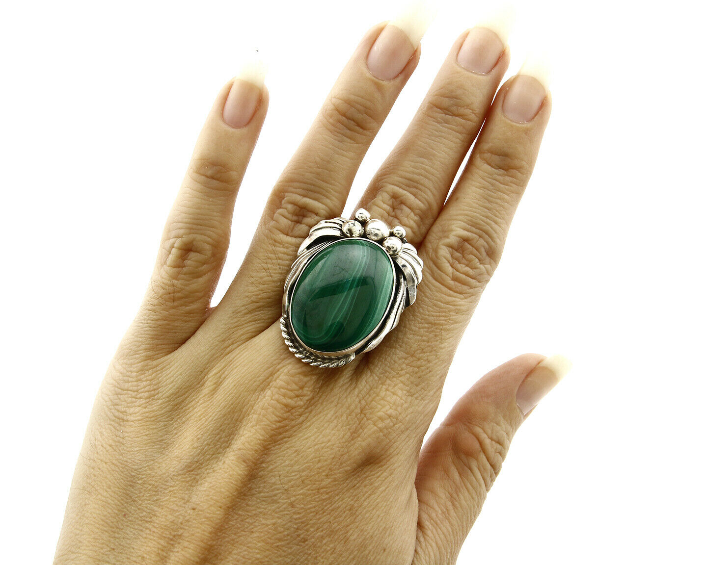 Navajo Malachite Ring .925 Silver Handmade Signed Billie Eagle C.80's