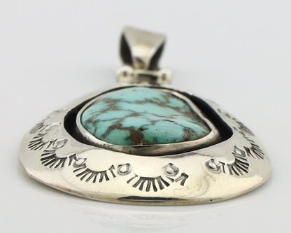 Navajo Pendant 925 Silver Spiderweb Turquoise Artist Signed C Montoya C.80's