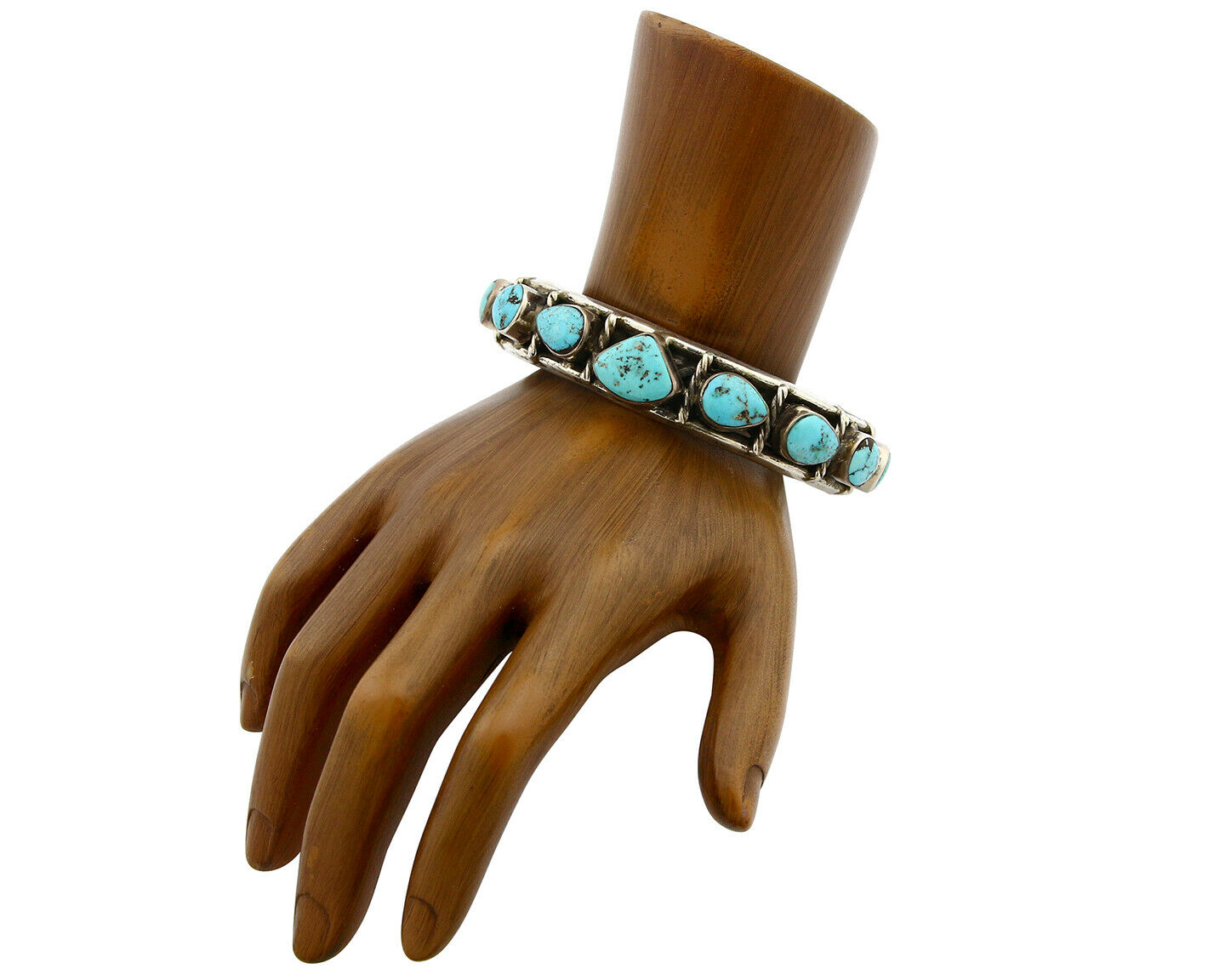 Navajo Natural Blue Turquoise Bracelet .925 Silver Signed LV C.80's