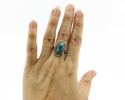 Navajo Ring .925 Silver Spiderweb Turquoise Artist Signed B C.1980's