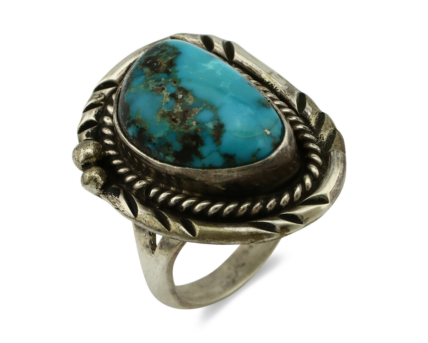 Navajo Ring .925 Silver Morenci Turquoise Native American Artist C.80's