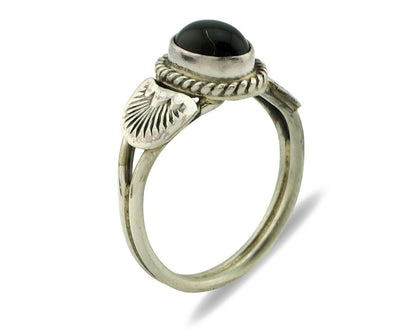 Navajo Ring 925 Silver Natural Mined Black Onyx Native American Artist C.80's