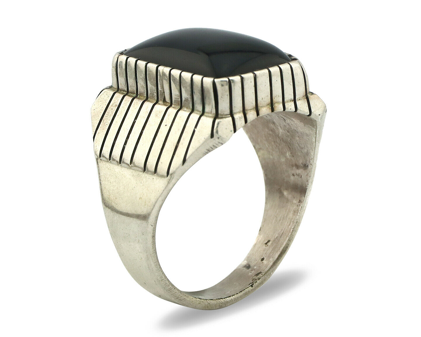 Navajo Ring .925 Silver Handmade Black Onyx Artist Signed C.80's