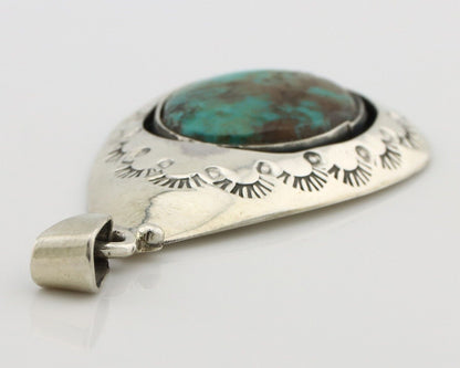 Navajo Pendant 925 Silver Natural Mined Turquoise Artist Signed MC C.80's