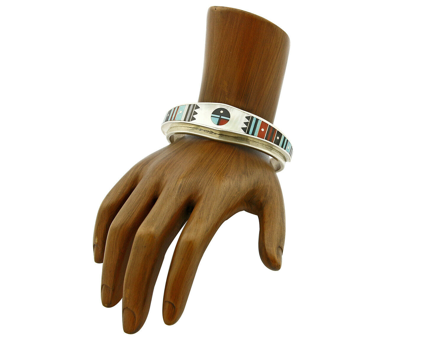 C. 1980's Signed Navajo Artist Ernest Benally Inlaid Gemstone Cuff Bracelet