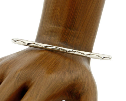 Women's Navajo Bracelet .925 Silver 3.5 mm Wide Hand Stamped C.80's