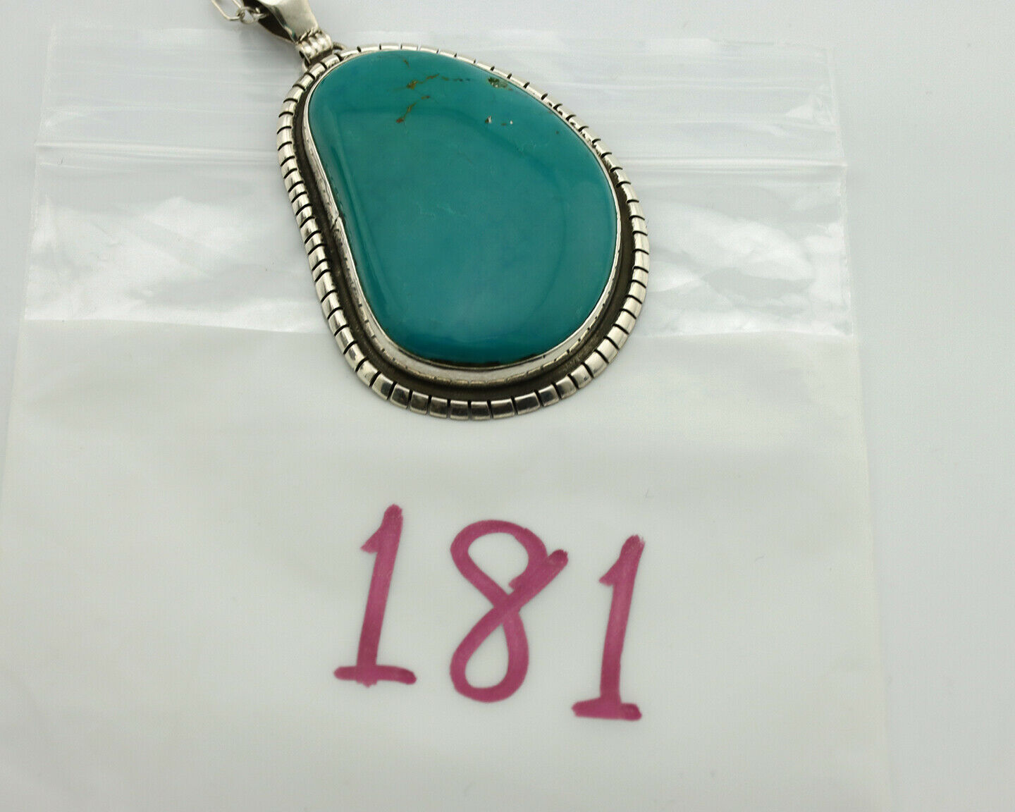 Navajo Necklace .925 Silver Kingman Turquoise Signed Tepee C.1980's