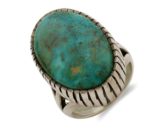 Navajo Ring .925 Silver Natural Blue Turquoise Native American Artist Signed C80