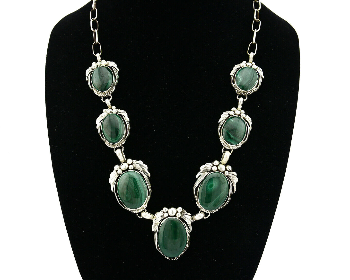 Navajo Malachite Necklace .925 Silver Artist Billie Eagle C.80's