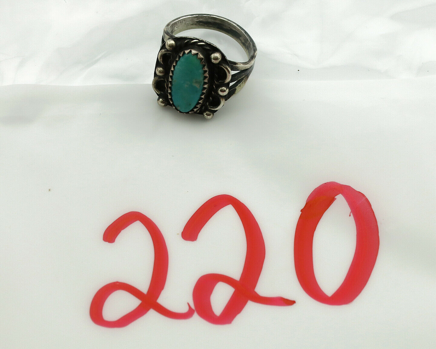 Navajo Ring .925 Silver Turquoise Artist Signed F C.1980's