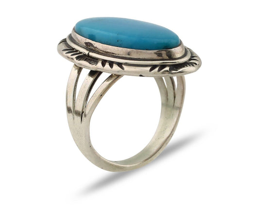 Navajo Ring 925 Silver Blue Gem Turquoise Native American Artist C.80's
