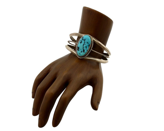 Navajo Cuff Bracelet 925 Silver Natural Blue Turquoise Native American Artist