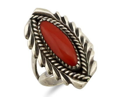 Navajo Handmade Ring 925 Silver Natural Coral Artist Signed K Montoya C.80's