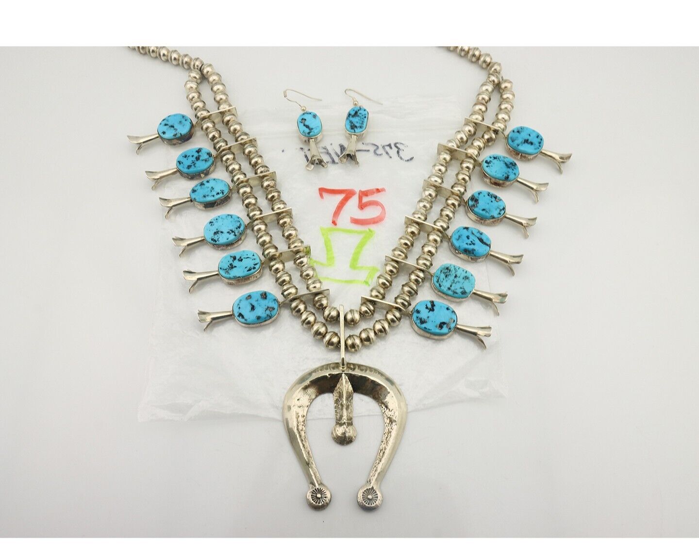 Navajo Necklace 925 Silver Sleeping Beauty Turquoise Signed C Circa.80's