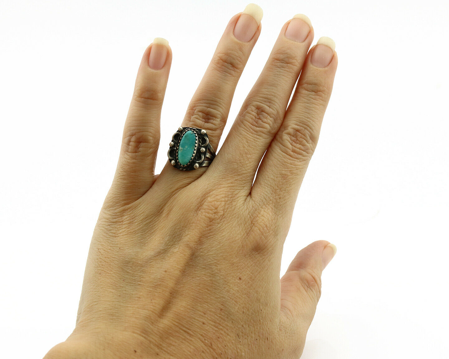 Navajo Ring .925 Silver Turquoise Artist Signed F C.1980's