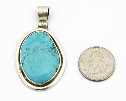 Navajo Pendant .925 Silver Turquoise Mountain Signed Native C.80's