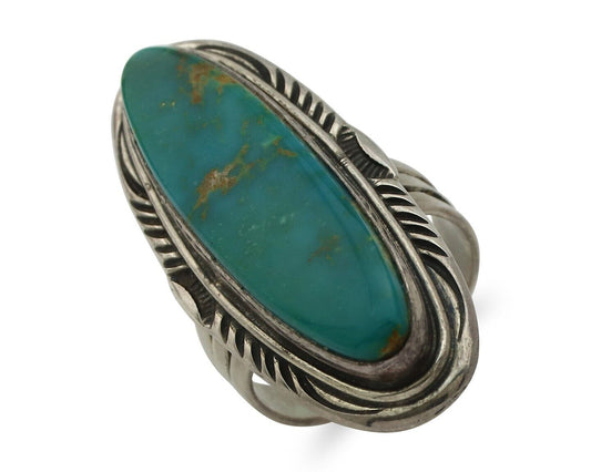 Navajo Ring .925 Silver Blue Gem Turquoise Artist Signed W Denetdale C.80's