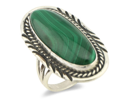 Navajo Ring 925 Silver Natural Green Malachite Signed William Denetdale C.80's