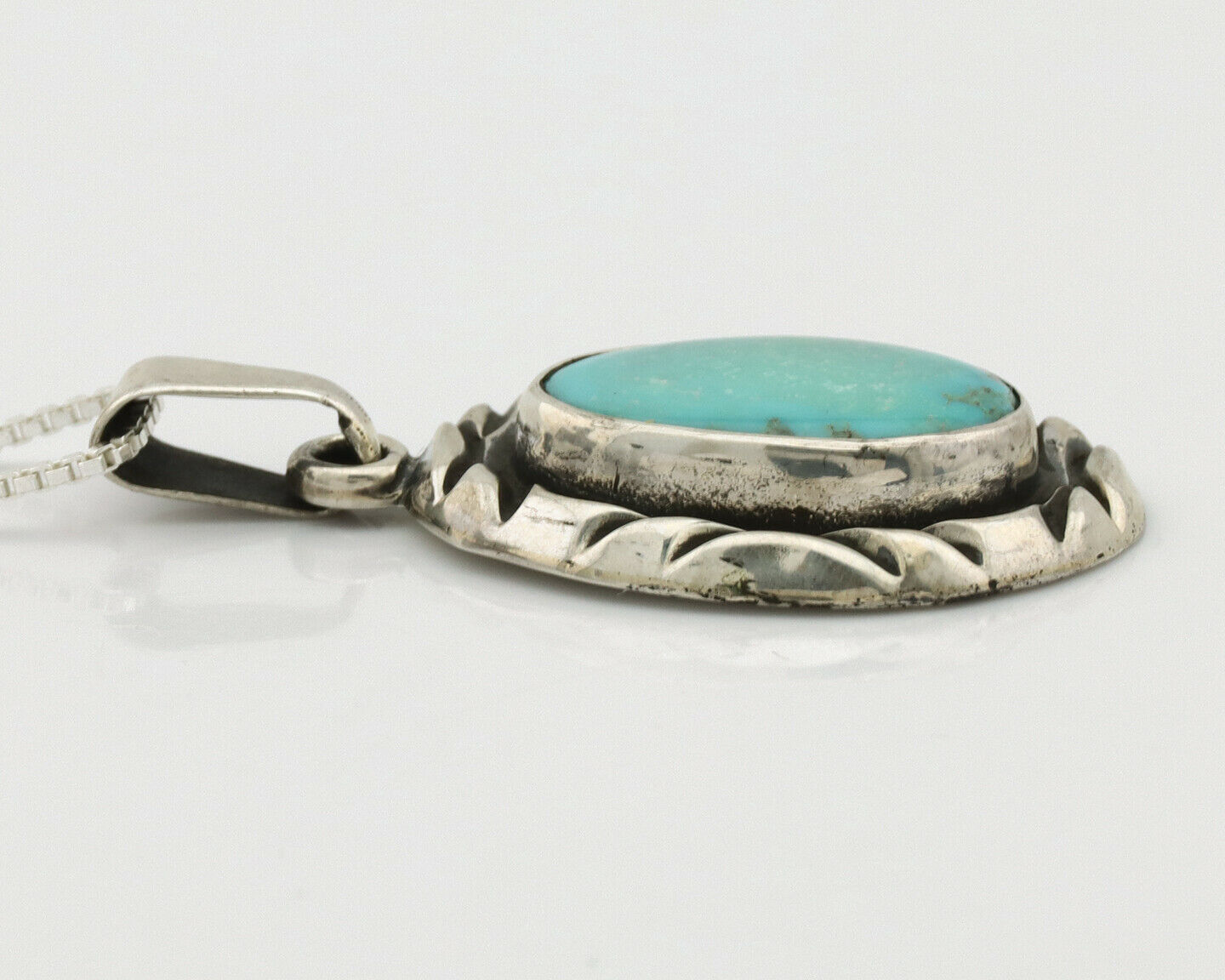 Navajo Necklace .925 Silver Morenci Turquoise Signed C Montoya C.1980's