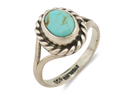 Navajo Ring .925 Silver Kingman Turquoise Artist Signed Gecko C.80's