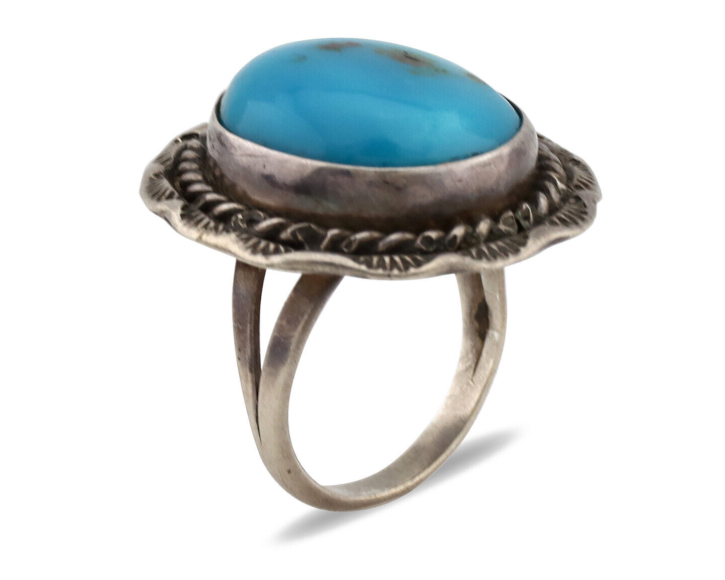 Navajo Ring .925 Silver Blue Turquoise Native Artist C.80's