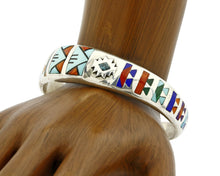 C. 1980's Navajo Signed STC Inlay Gemstone .925 Silver Cuff Bracelet