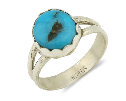 Navajo Ring .925 Silver Sleeping Beauty Turquoise Native American Artist C.1980s