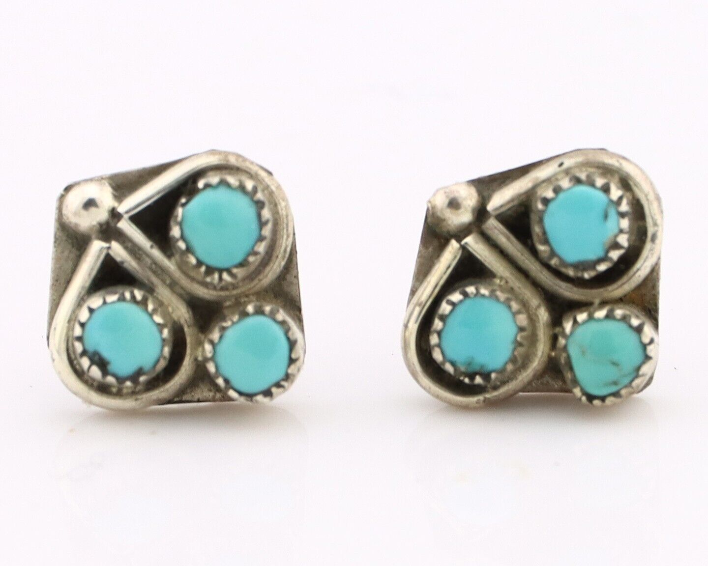 Zuni Earrings 925 Silver Sleeping Beauty Turquoise Native American Artist C.80's