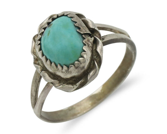 Navajo Handmade Ring .925 Silver Kingman Turquoise Native Artist C.80's