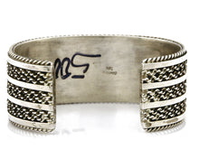 Women's Navajo Bracelet .925 Silver Hand Stamped Cuff Signed TAHE C.1980's