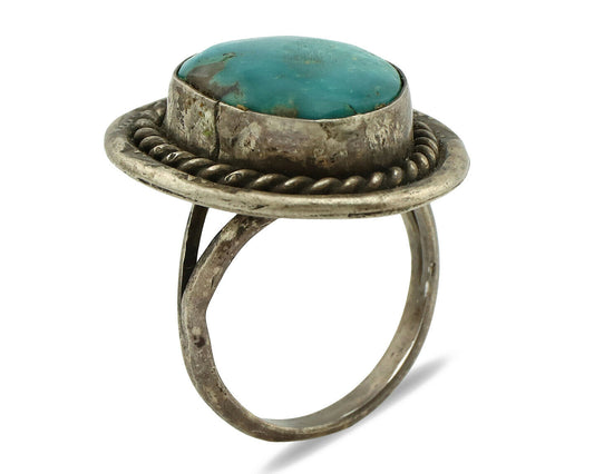 Navajo Ring .925 Silver Blue Turquoise Native American Artist C.1980's