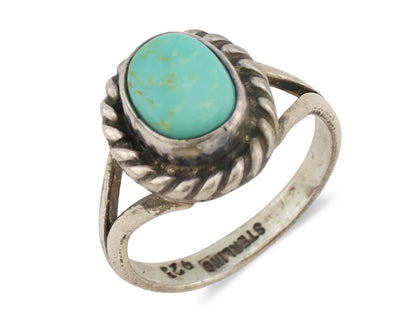 Navajo Ring .925 Silver Kingman Turquoise Artist Signed Gecko C.80's