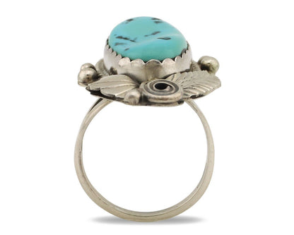 Navajo Ring 925 Silver Sleeping Beauty Turquoise Signed Justin Morris C.80's
