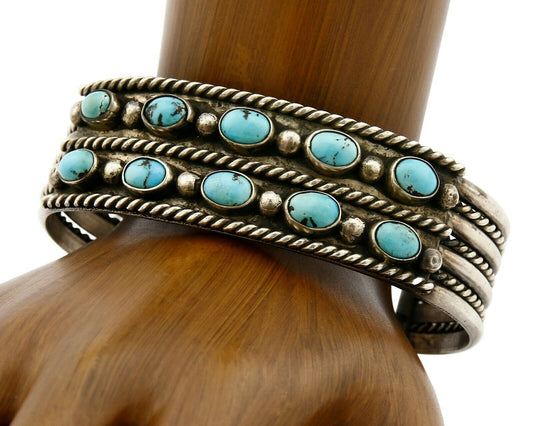 Women's Navajo Bracelet .925 Silver Natural Turquoise Cuff C.80's Handmade