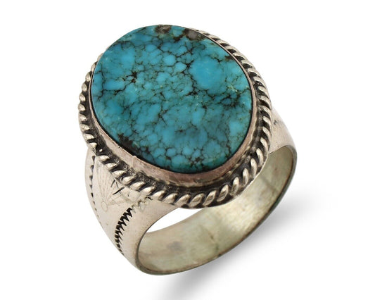 Navajo Ring 925 Silver Blue Spiderweb Turquoise Native American Artist C.80's