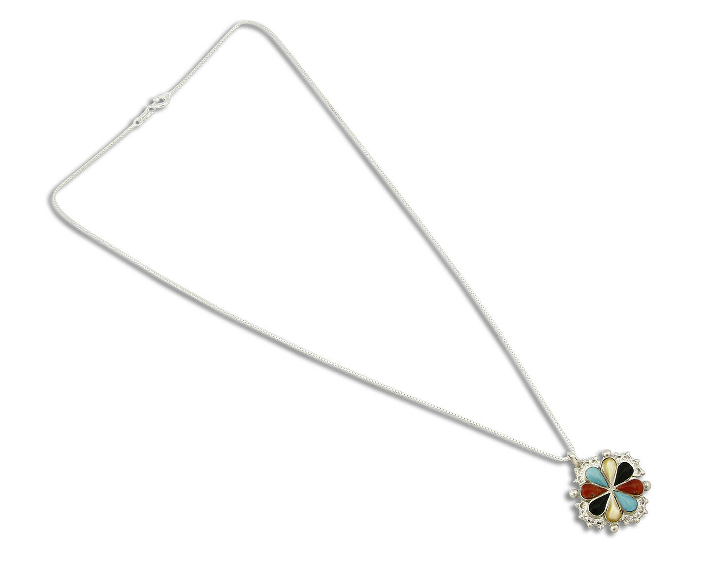 Women's Zuni Pendant .925 Silver Gemstone Signed AN Necklace