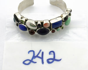 Navajo Bracelet .925 Silver Natural Gemstones Artist Sam Piazo C.80's