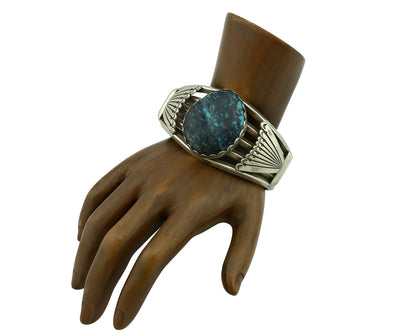 Navajo Bracelet .925 Silver Royal Turquoise Artist Signed P C.80's