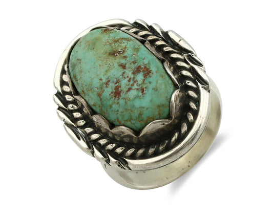 Navajo Ring .925 Silver Natural Uncolored Green Turquoise Signed Apache C.80's