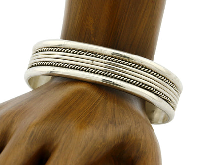 Women's Navajo Bracelet .925 Silver Hand Stamped Cuff Signed TAHE C.1980's