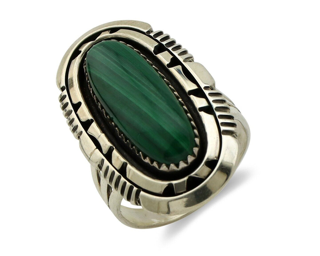Navajo Ring 925 Silver Natural Malachite Artist Signed William Denetdale C.80's