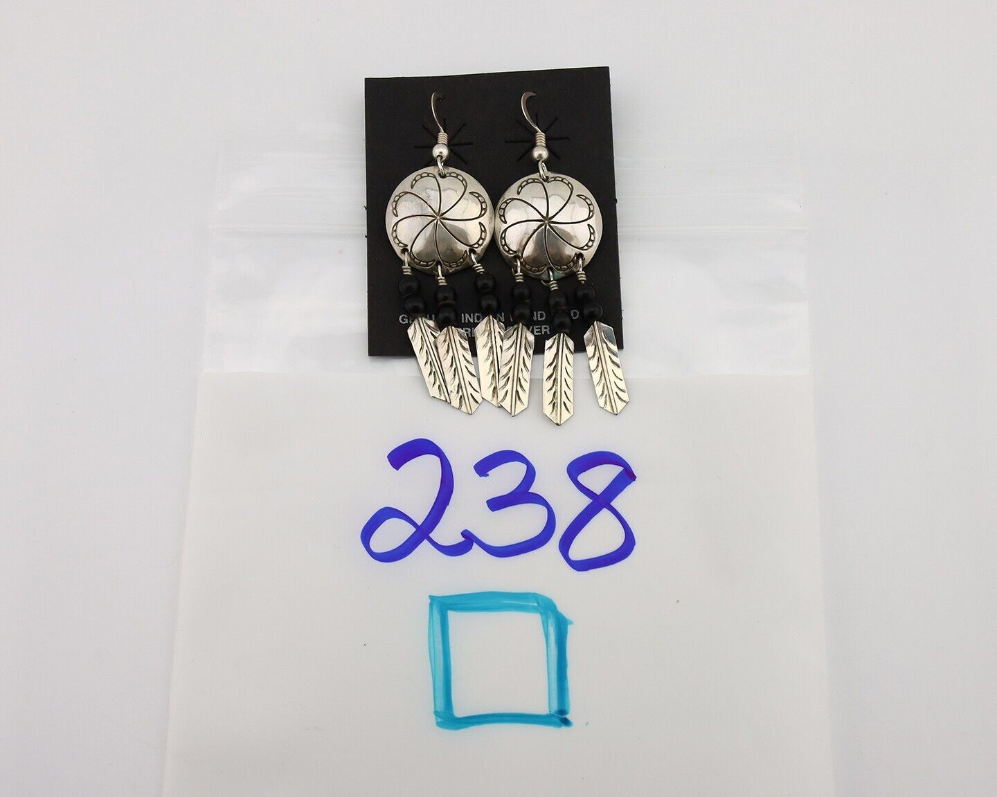 Navajo Earrings 925 Silver Natural Black Onyx Artist Signed T C.80's