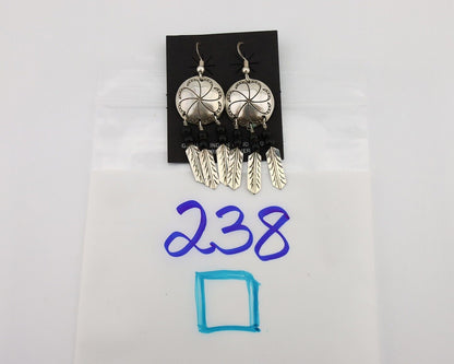 Navajo Earrings 925 Silver Natural Black Onyx Artist Signed T C.80's