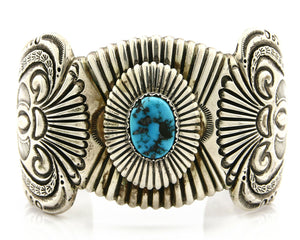 Navajo Bracelet .925 Silver Blue Turquoise Signed AHASTEEN C.80's