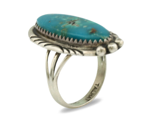 Navajo Ring .925 Silver Nevada Turquoise Native American Artist C.1980's