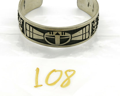 Hopi Bracelet .925 Silver Handmade Kokopelli Corn Sun Overlay Cuff