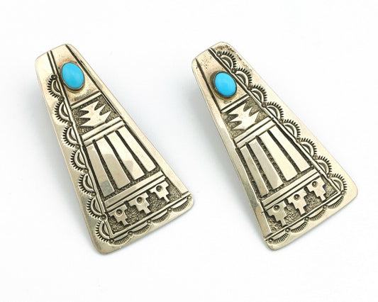 Navajo Turquoise Earrings 925 Silver Handmade Native American Artist C.80's #306