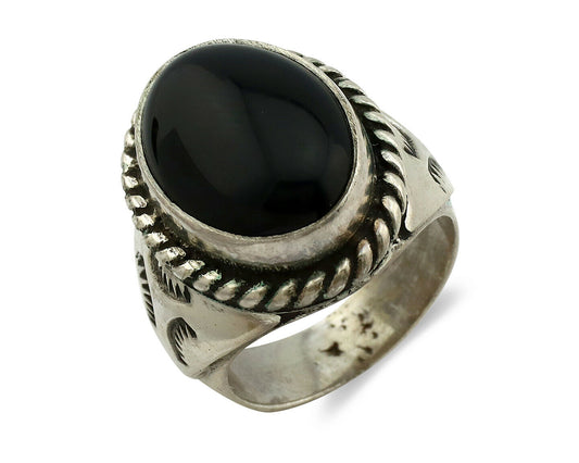 Navajo Ring .925 Silver Handmade Black Onyx Artist Signed Apache C.80's