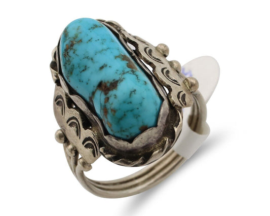 Navajo Ring 925 Silver Blue Gem Turquoise Artist Signed Tony Guerro C.80's