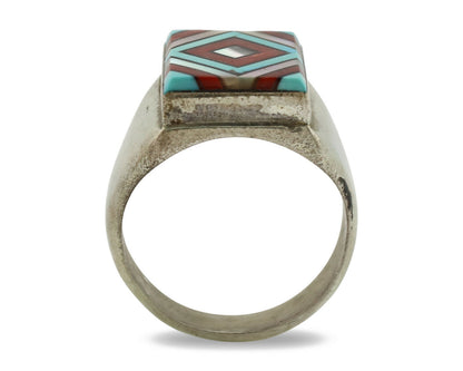 Zuni Inlaid Ring .925 Silver Gemstone Artist Varden Vacit C.1980's